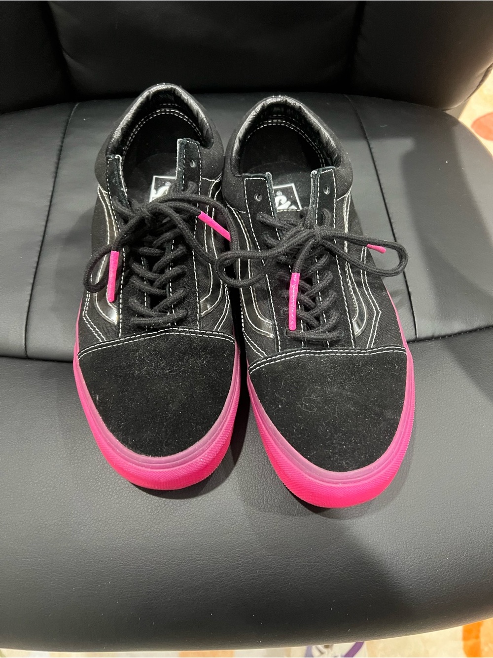 Vans Women’s Black Suede Sneakers with Pink Rubber Sole